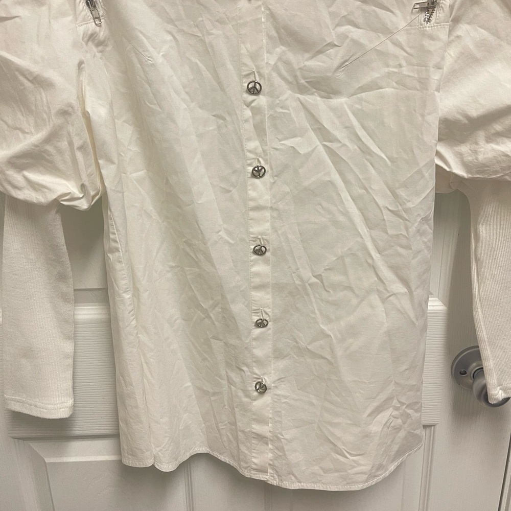 Beulah White Button Down Zipper Blouse - image 3
